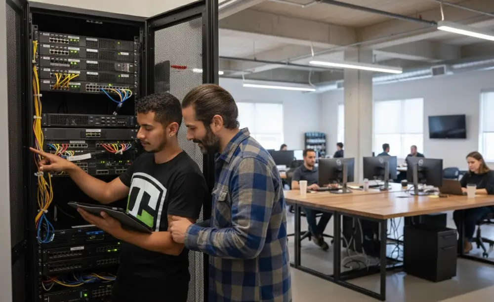 Alex and Joel from Tahoe Tech Group working on a server rack